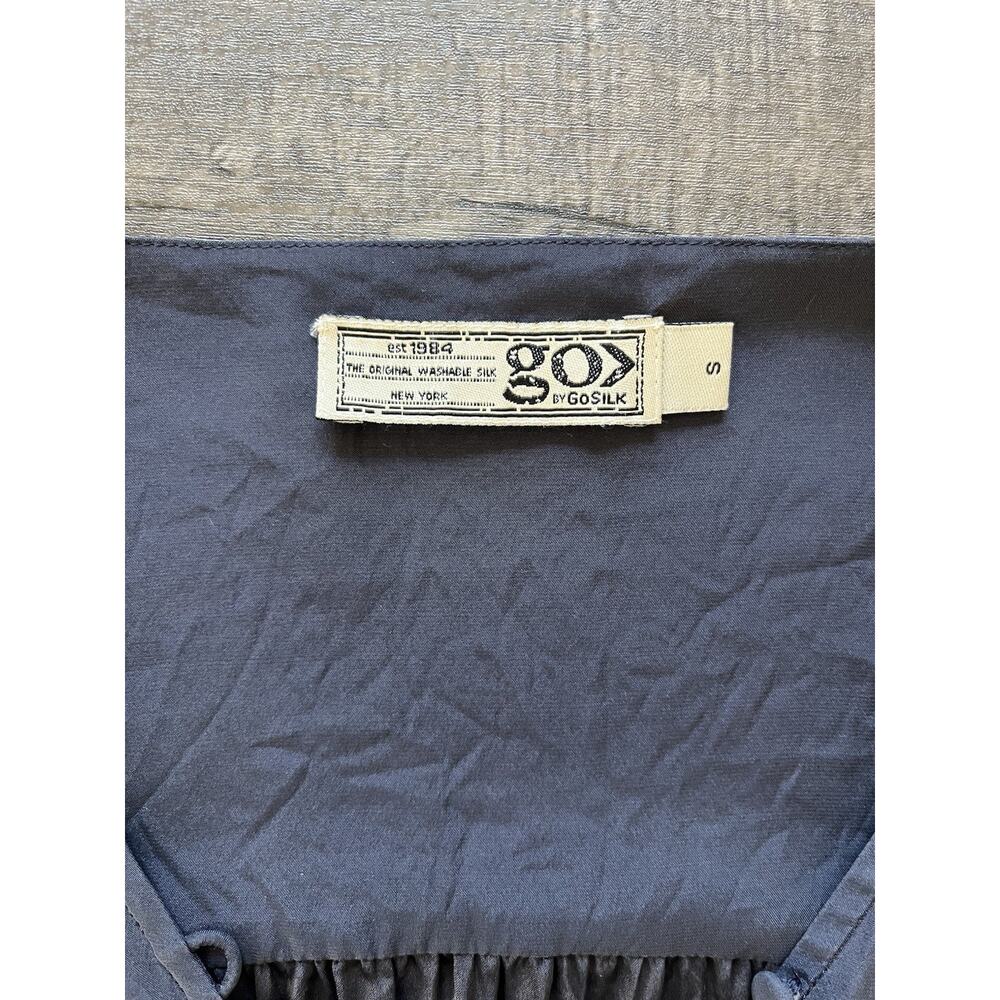 Go By Go Silk Washable Silk Maxi Dress Fabric Buttons Pockets Navy Blue, Size S - Picture 4 of 12